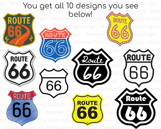 "Instant download of Route 66-themed graphics perfect for t-shirts, mugs, and decals."
