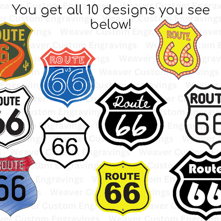 "Instant download of Route 66-themed graphics perfect for t-shirts, mugs, and decals."