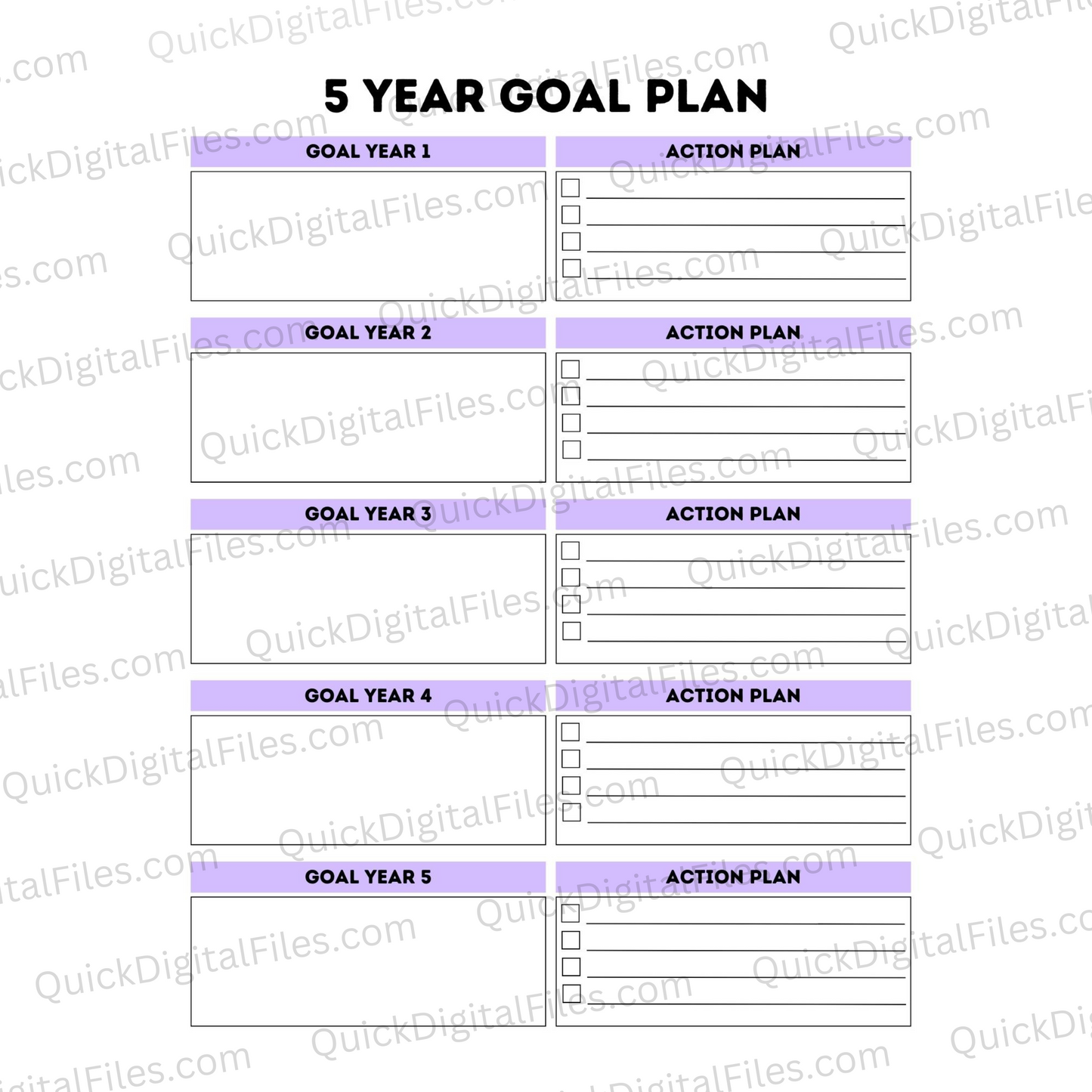 High-resolution 5-year life plan template PDF
