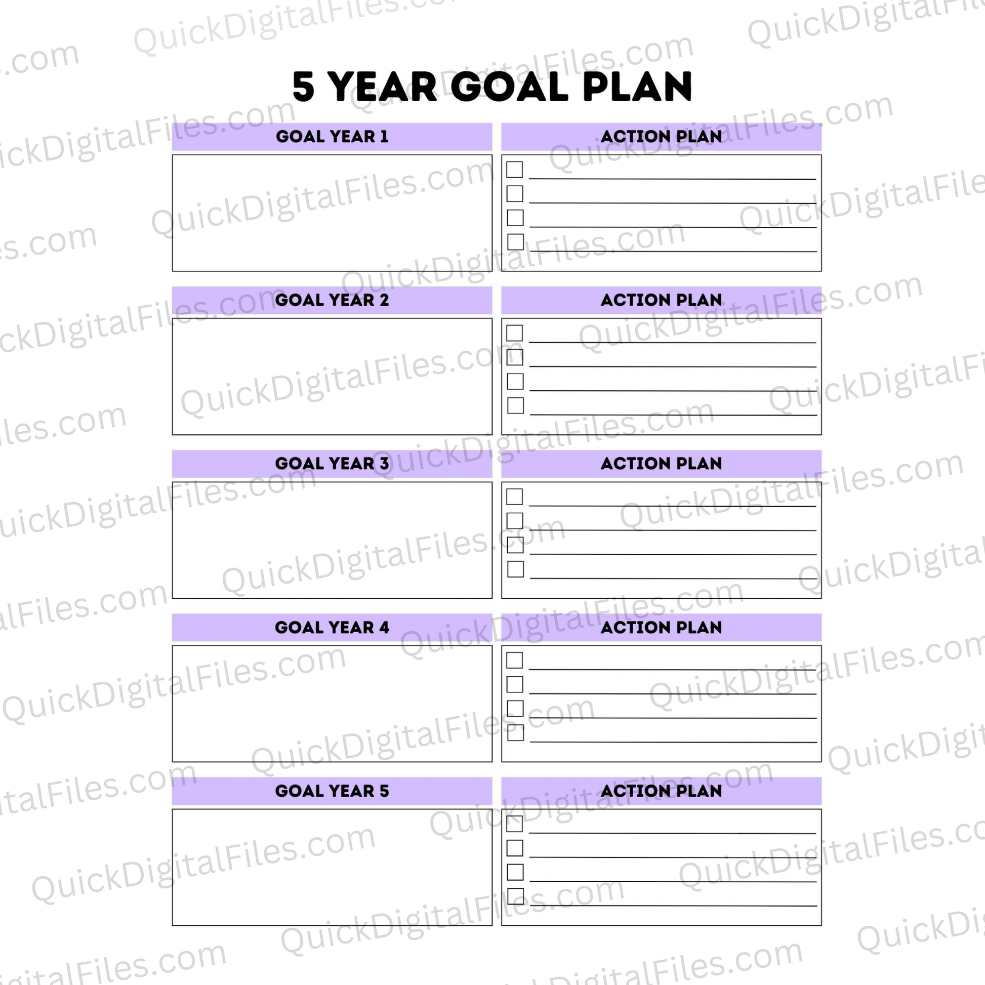 High-resolution 5-year life plan template PDF
