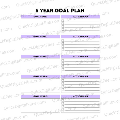 High-resolution 5-year life plan template PDF
