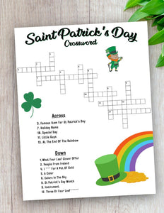 "Festive Saint Patrick's Day crossword puzzle ready for instant download and print."