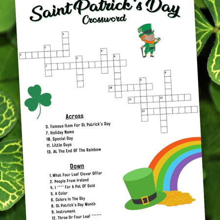 "Printable crossword puzzle for Saint Patrick's Day family and classroom fun."