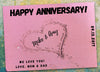 "Customizable sandy beach anniversary card template for personal edits and printing."
