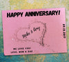 "Customizable sandy beach anniversary card template for personal edits and printing."