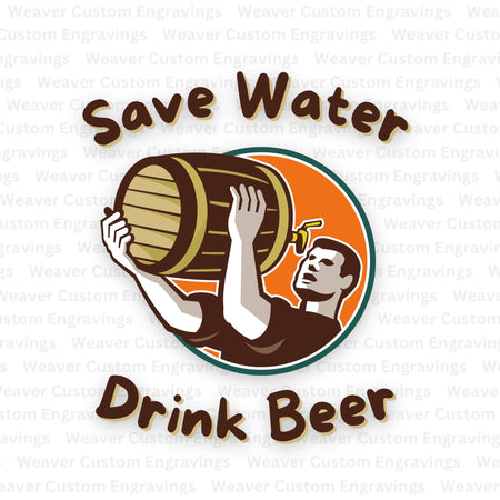 "Eco-friendly 'Save Water, Drink Beer' graphic available in SVG, PNG, PDF."