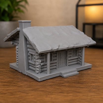 snow covered log cabin 3D model