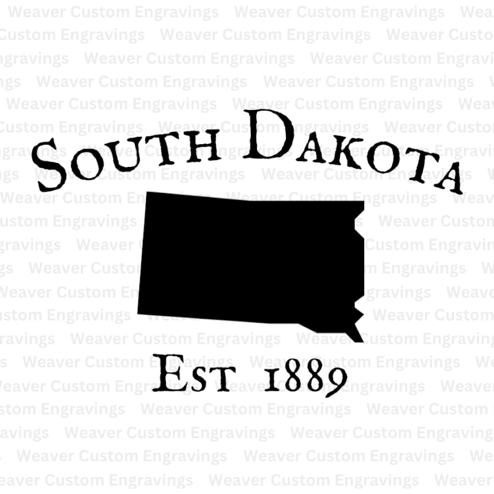 "South Dakota state outline with 1889 establishment year SVG."