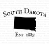 "South Dakota state outline with 1889 establishment year SVG."