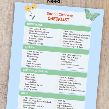 "Printable Spring Cleaning Organizer with Checkboxes"