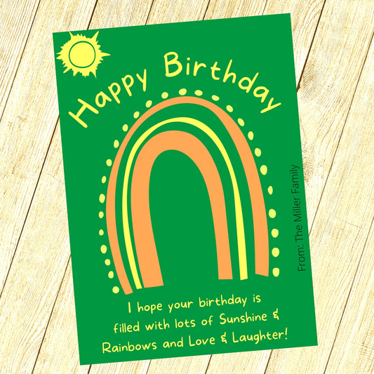 "Downloadable 'Sunshine & Rainbows' Birthday Card Template"
