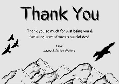 "Customizable Thank You Card with Birds and Mountains Design"