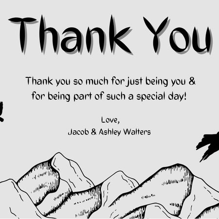 "Customizable Thank You Card with Birds and Mountains Design"