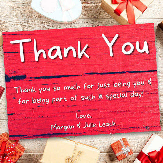 "Editable Rustic Red Wood Thank You Card Template Download"
