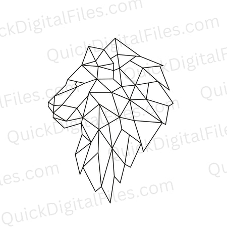 Modern abstract lion head digital graphic in intricate line art