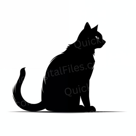 Poised cat with raised tail silhouette download