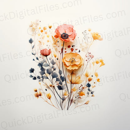 Minimalist watercolor seeding flowers PNG