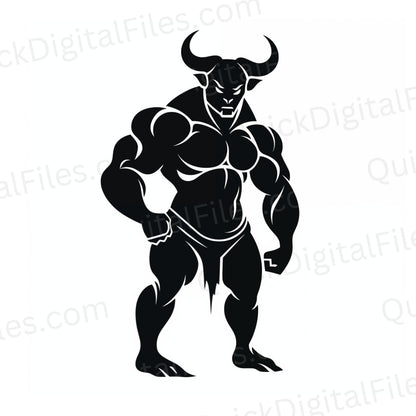 "Graphic minotaur silhouette art for mythology-themed projects.