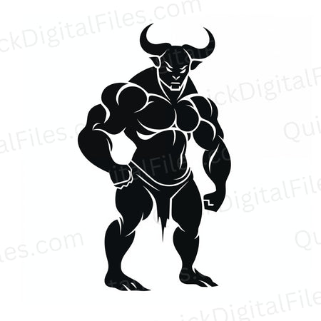 "Graphic minotaur silhouette art for mythology-themed projects.