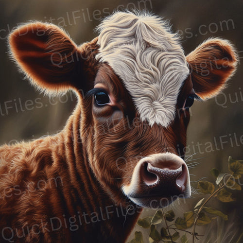 Baby Brown & White Cow Painting: PNG