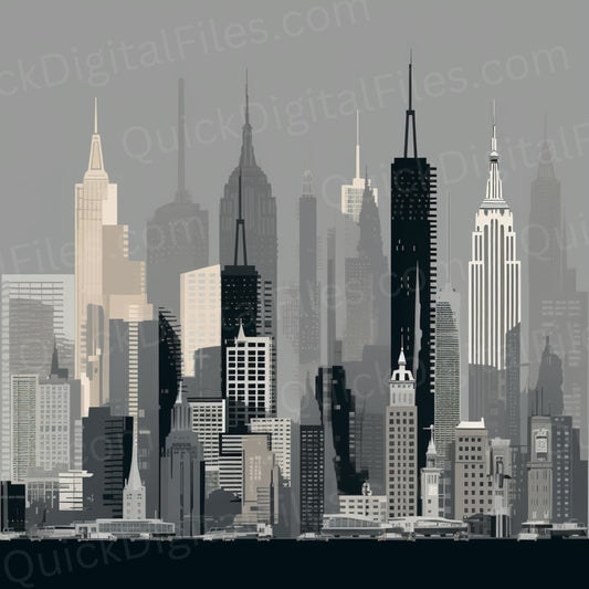 Minimalist grey scale cityscape PNG