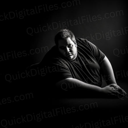 over weight obese heavy man in dark lighting photo