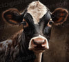 Lifelike calf painting in PNG for instant downloadBlack and white baby cow digital portrait with brown tips