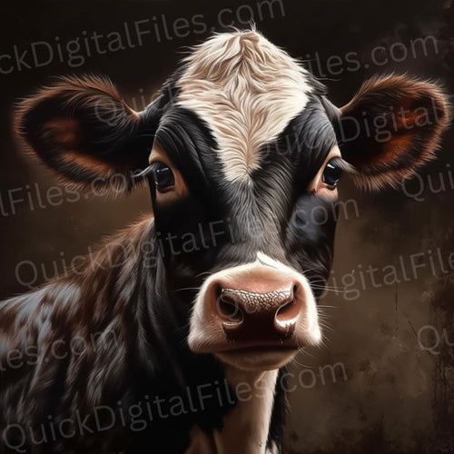 Baby Black & White Cow Painting: PNG