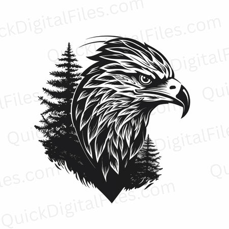 Laser engraving ready eagle and pine design