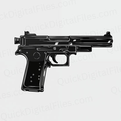 Digital art of gun silhouette in black and white for immediate download