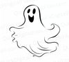 "Happy ghost silhouette in graphic black on white background."