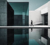 Minimalist duality concept art with person and pool photo stock