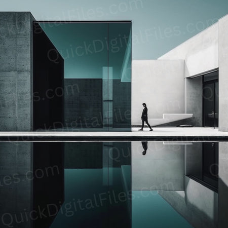 Minimalist duality concept art with person and pool photo stock