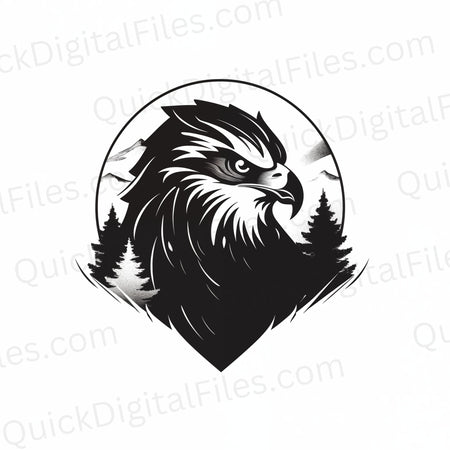 Detailed eagle and forest design for engraving