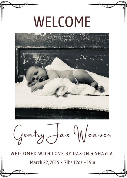 "Black and White Themed Birth Announcement Card"