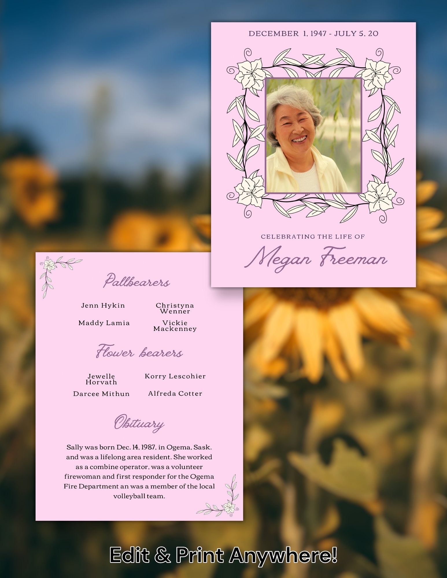 "Printable Memorial Service Template for Women"