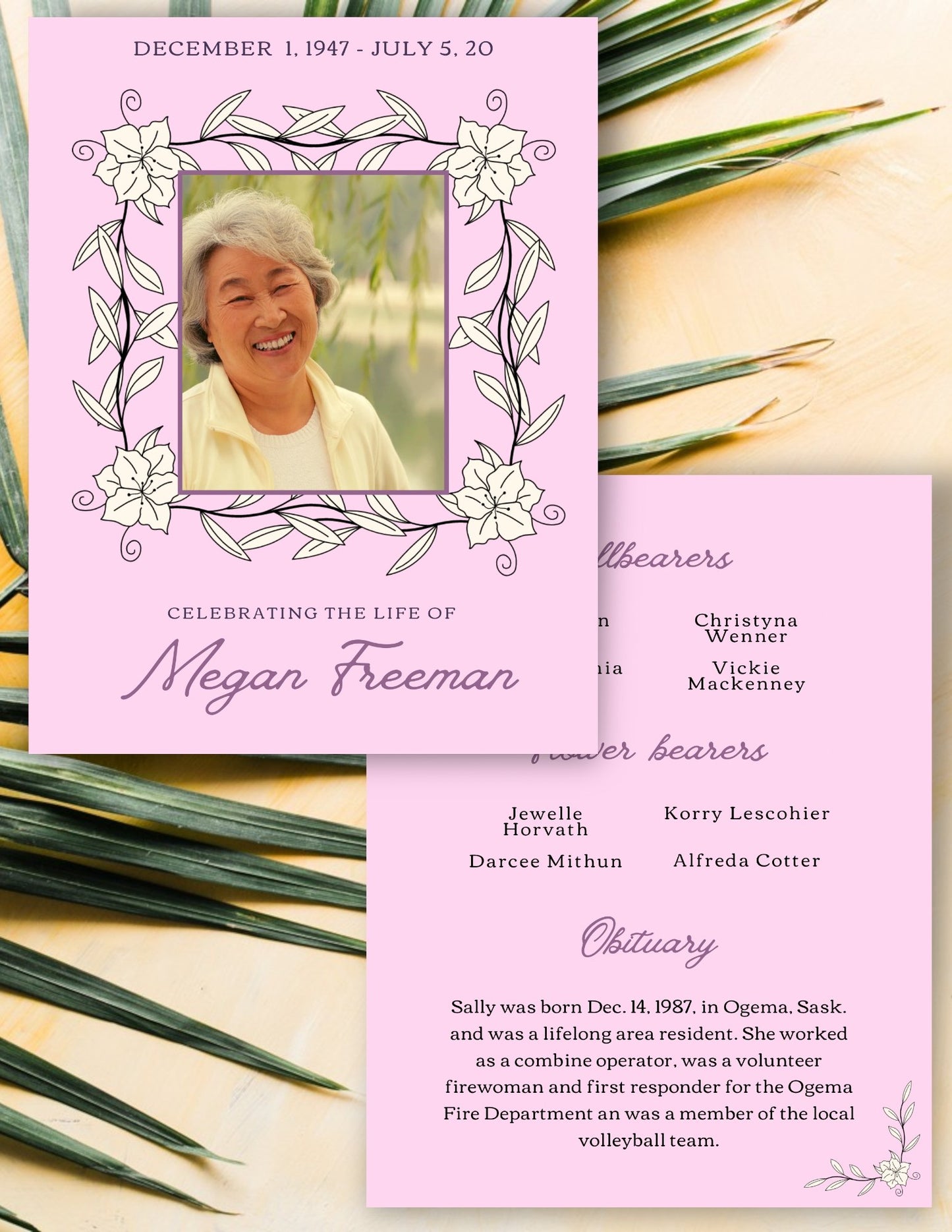 "Editable Memorial Service Template via Canva"