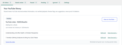 wordpress youtube checker
