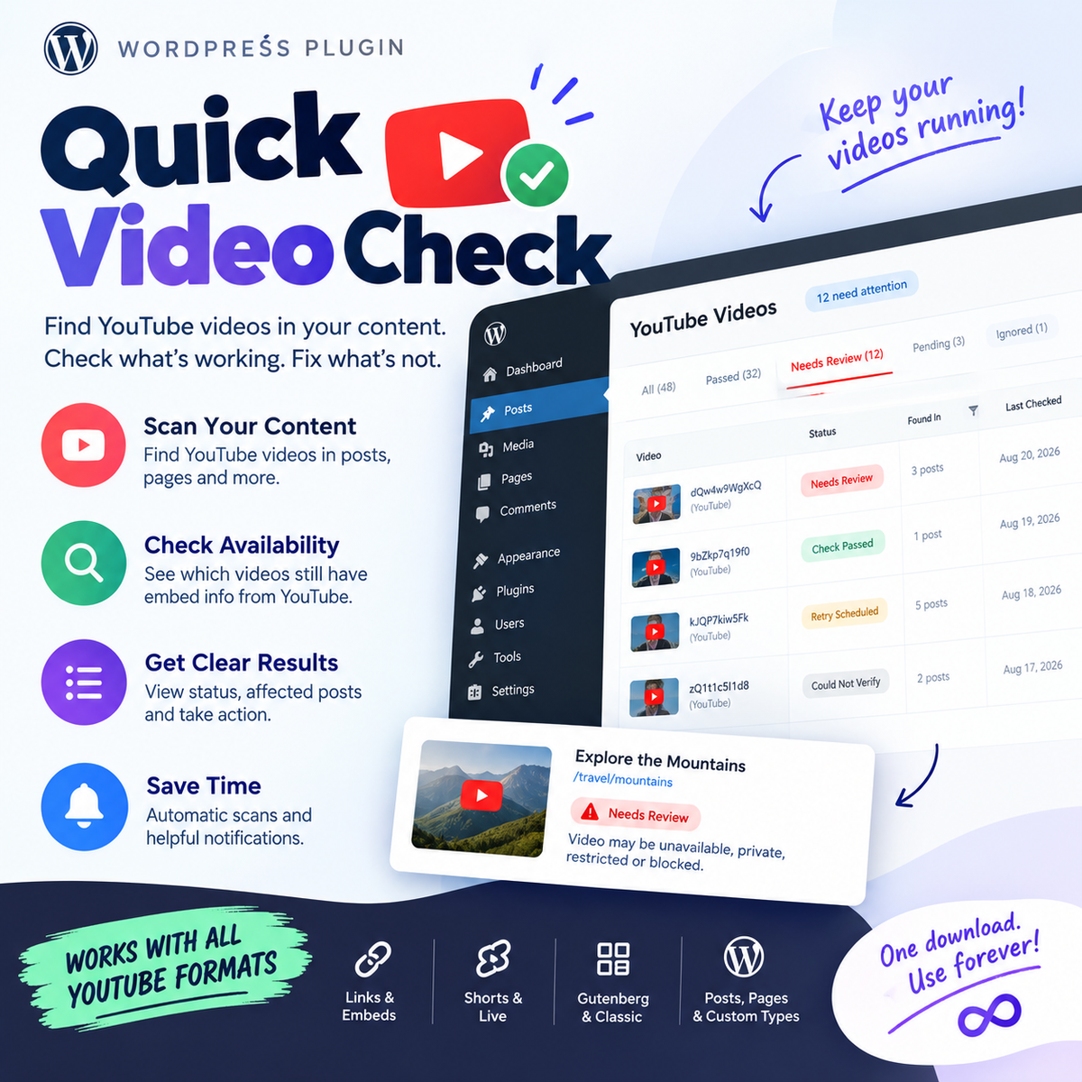 youtube embed checker wordpress
