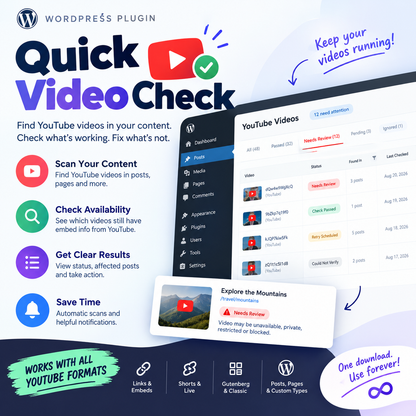 youtube embed checker wordpress