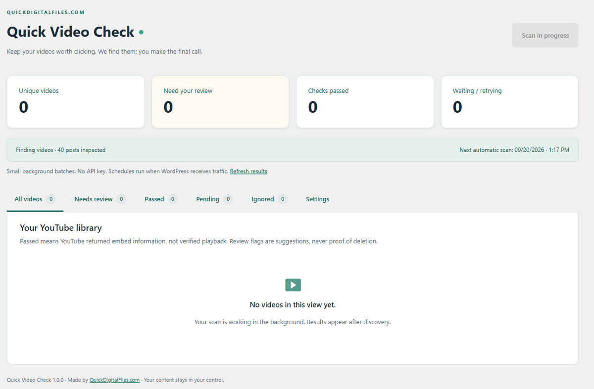 youtube link checker wordpress